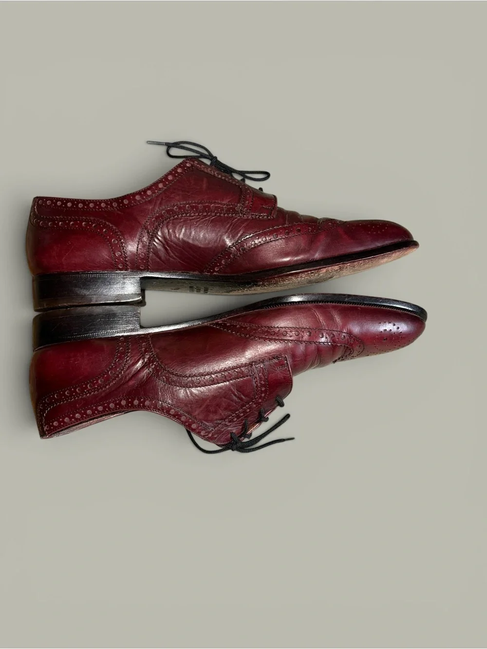Bally Wingtip Oxblood Leather Brogue Wingtips Mens Size 9 Vintage Made In Italy